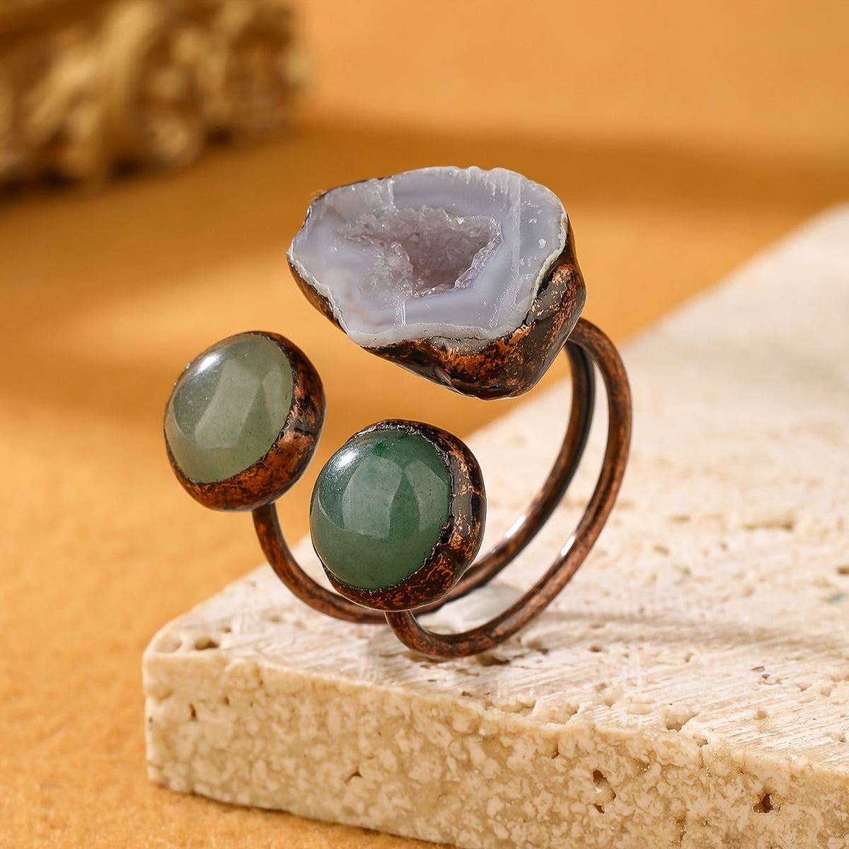Natural Stone Geode Ring