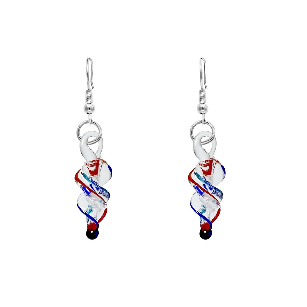 Red & Blue Spiral Glass Earrings