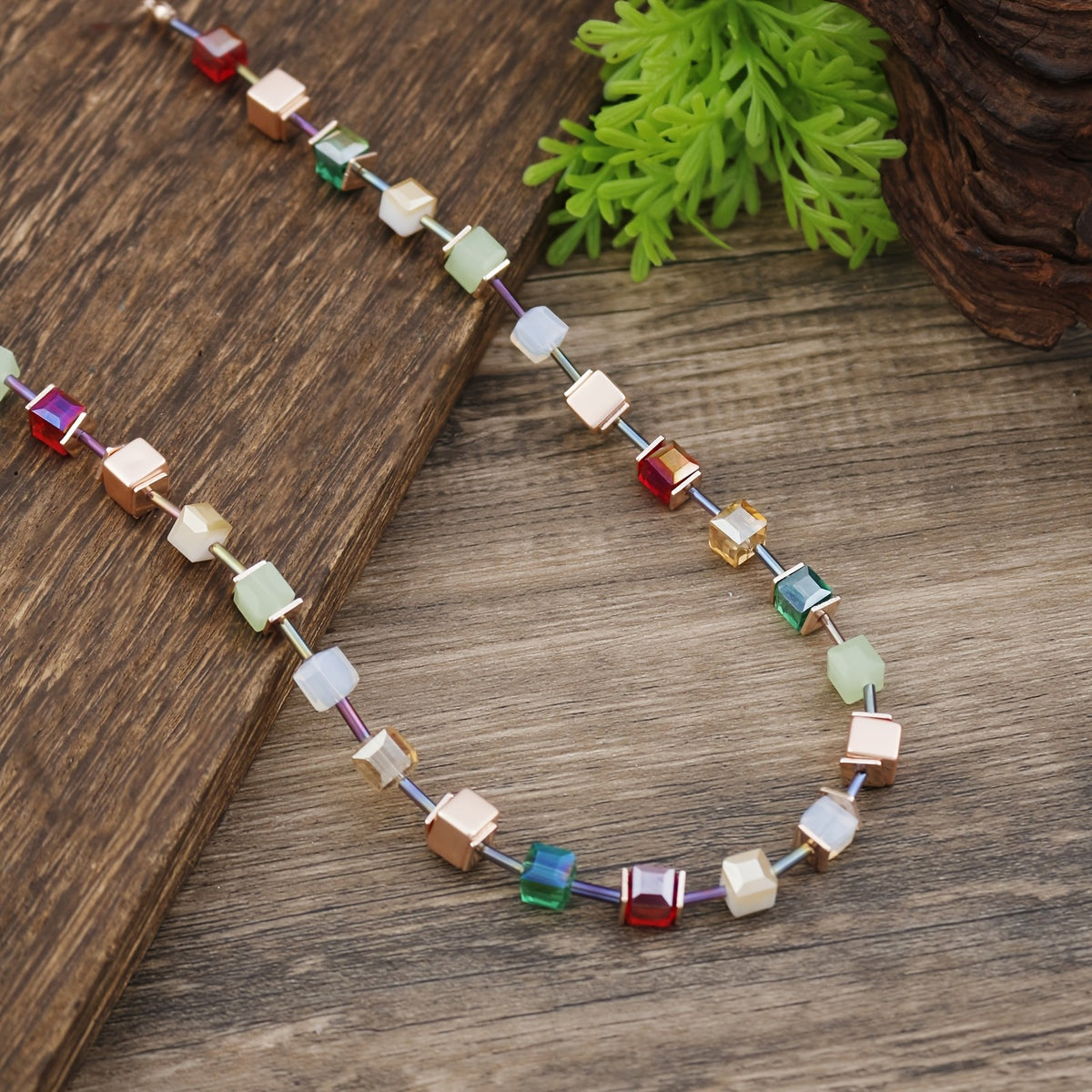 Multicolor Square Glass Necklace