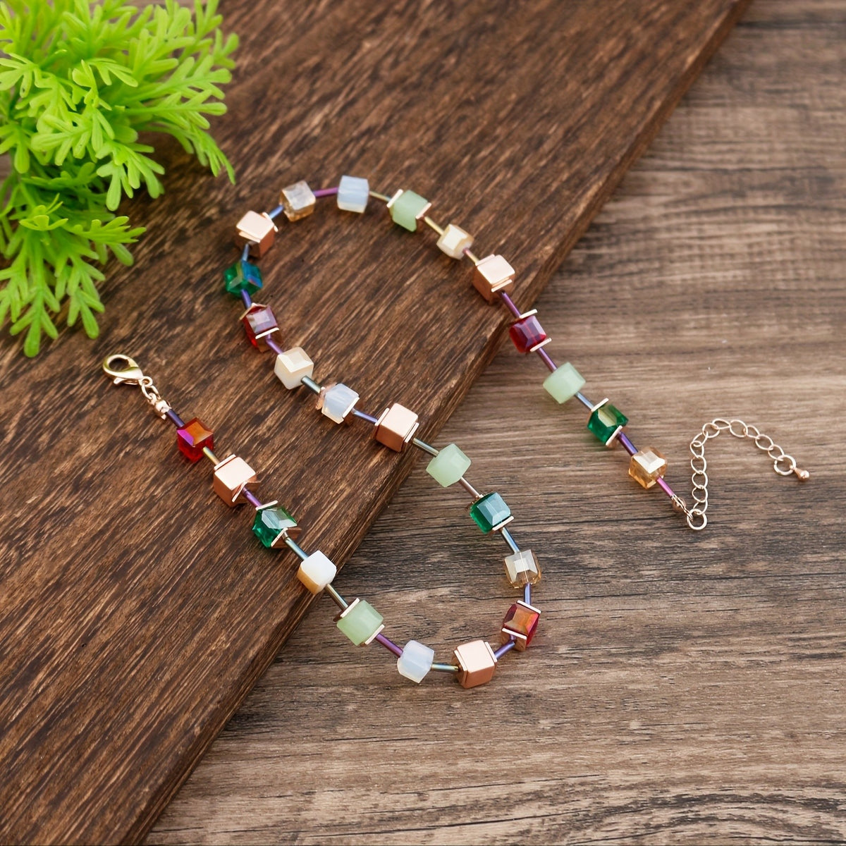 Multicolor Square Glass Necklace