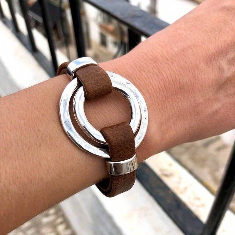 Double Hoop Leather Bracelet