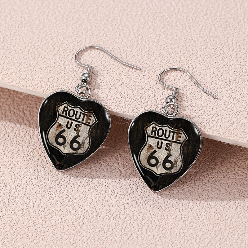Route 66 Heart Dangle Earrings