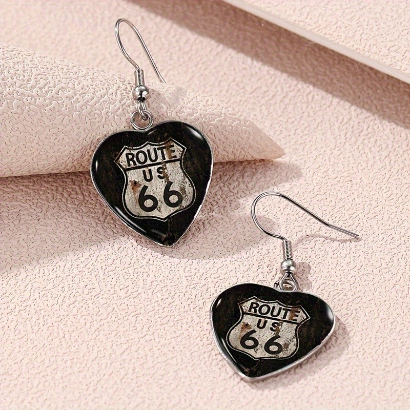 Route 66 Heart Dangle Earrings