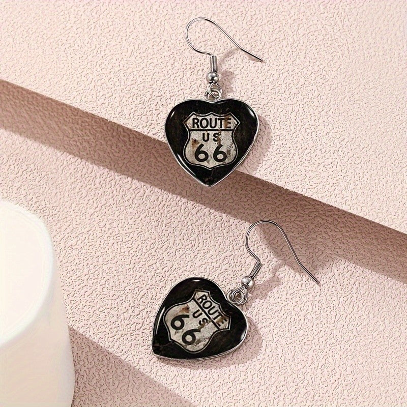 Route 66 Heart Dangle Earrings