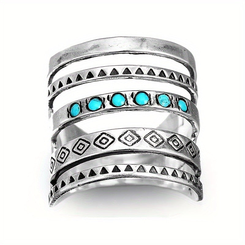 Turquoise & Geometric Multi-Band Cuff Ring