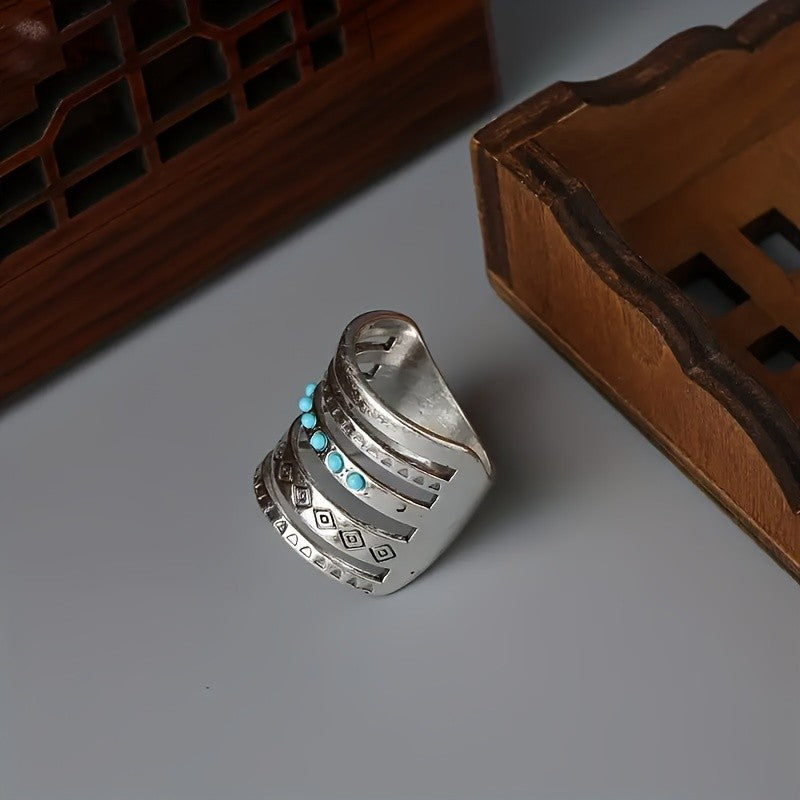 Turquoise & Geometric Multi-Band Cuff Ring