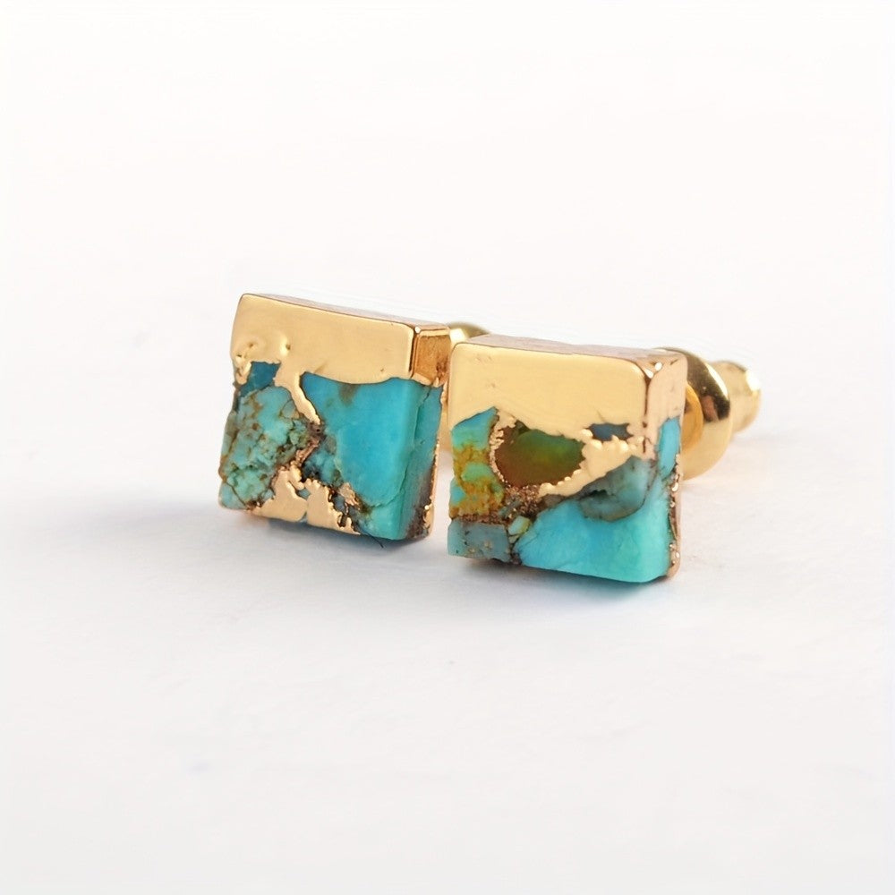Turquoise Block Stud Earrings