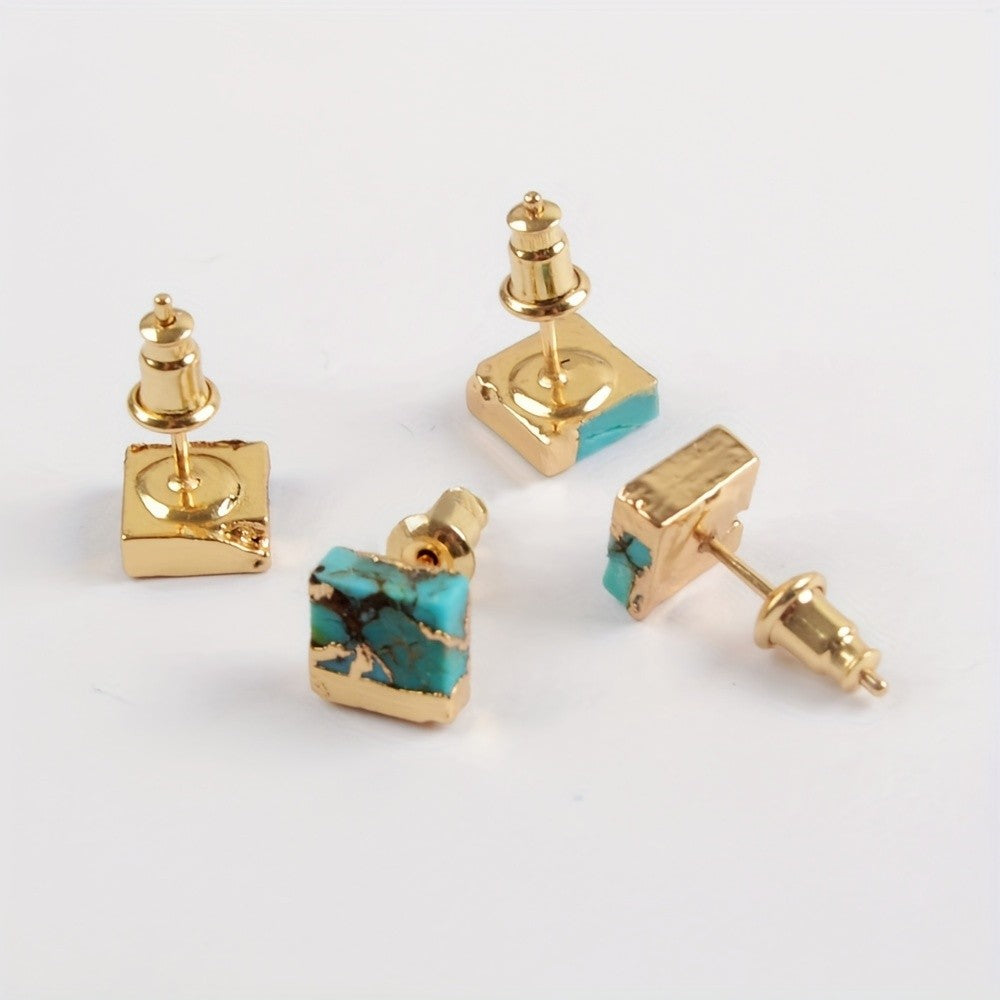 Turquoise Block Stud Earrings