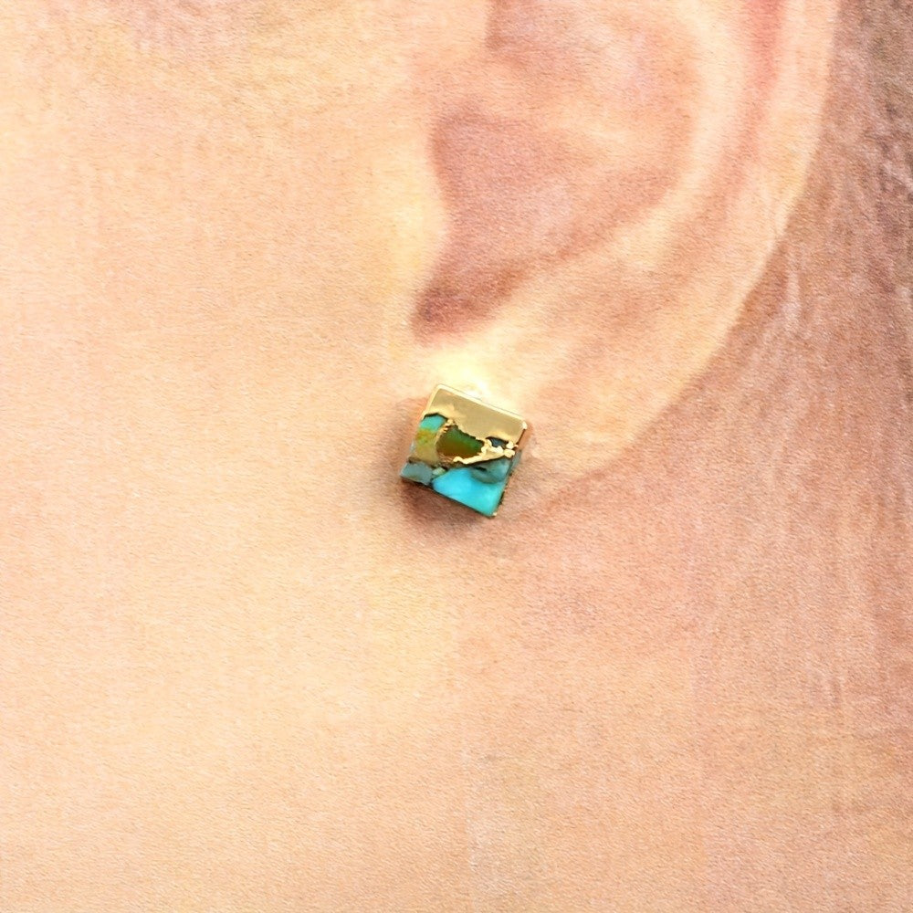Turquoise Block Stud Earrings