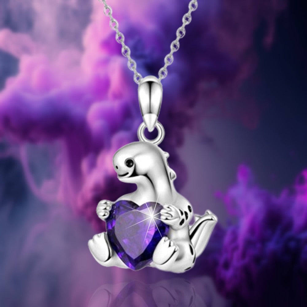 Purple Heart Dinosaur Necklace