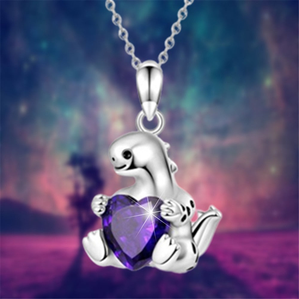 Purple Heart Dinosaur Necklace