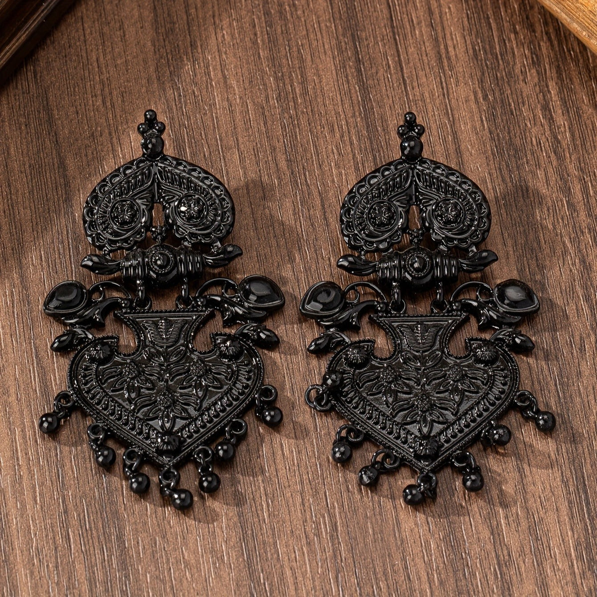 Vintage Floral Heart Drop Earrings