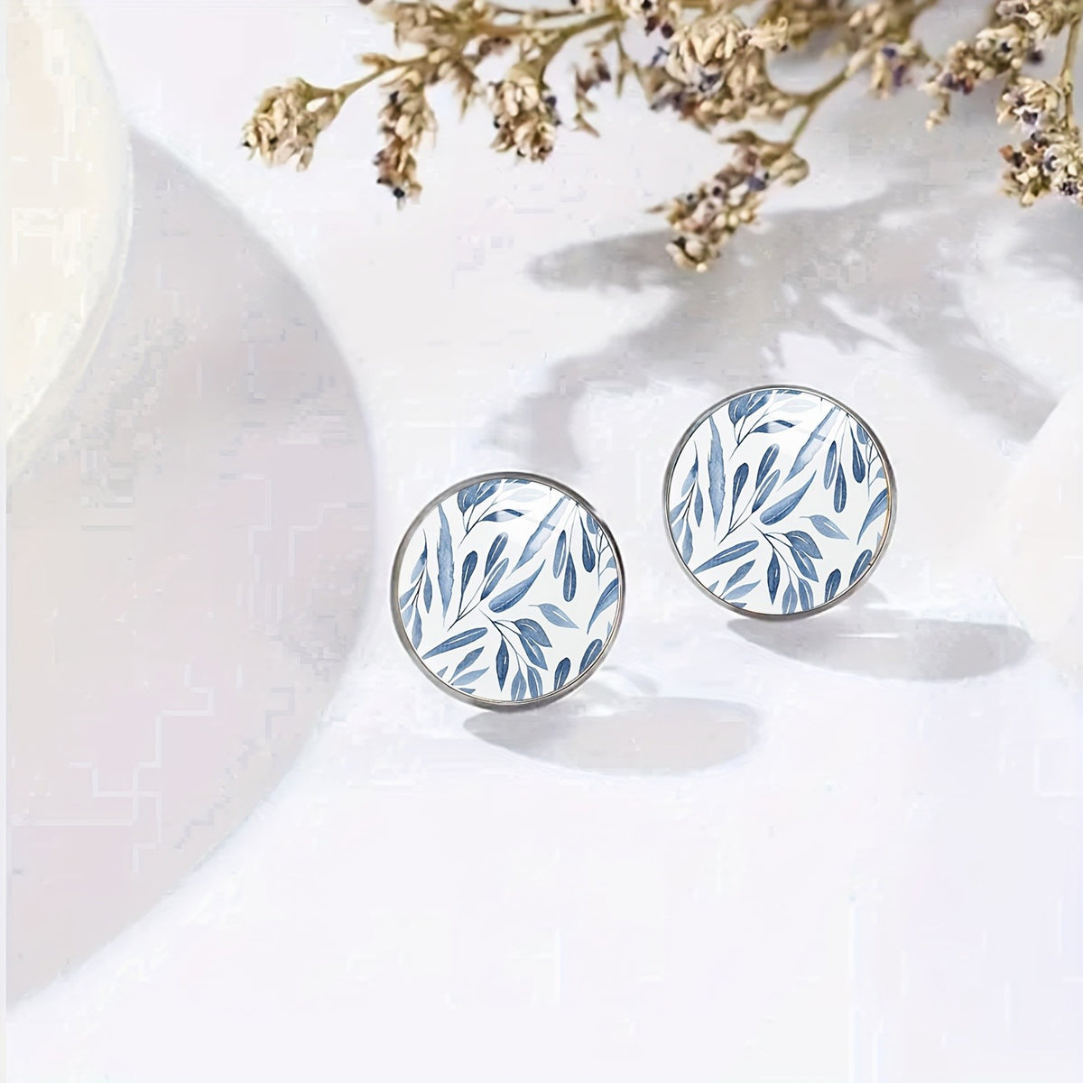 Blue Leaf Stud Earrings