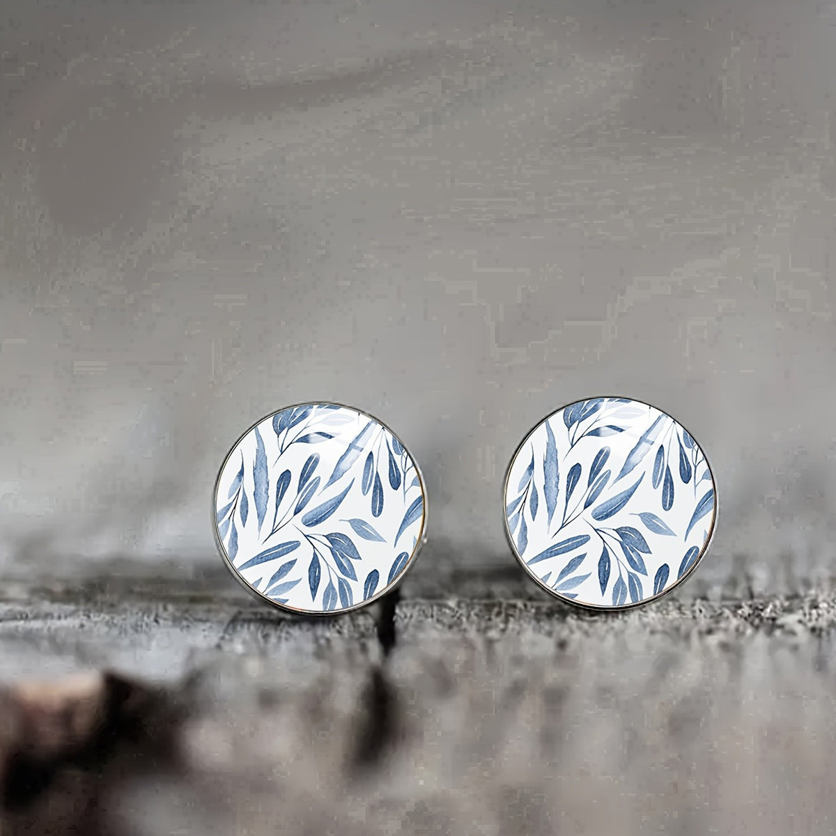 Blue Leaf Stud Earrings