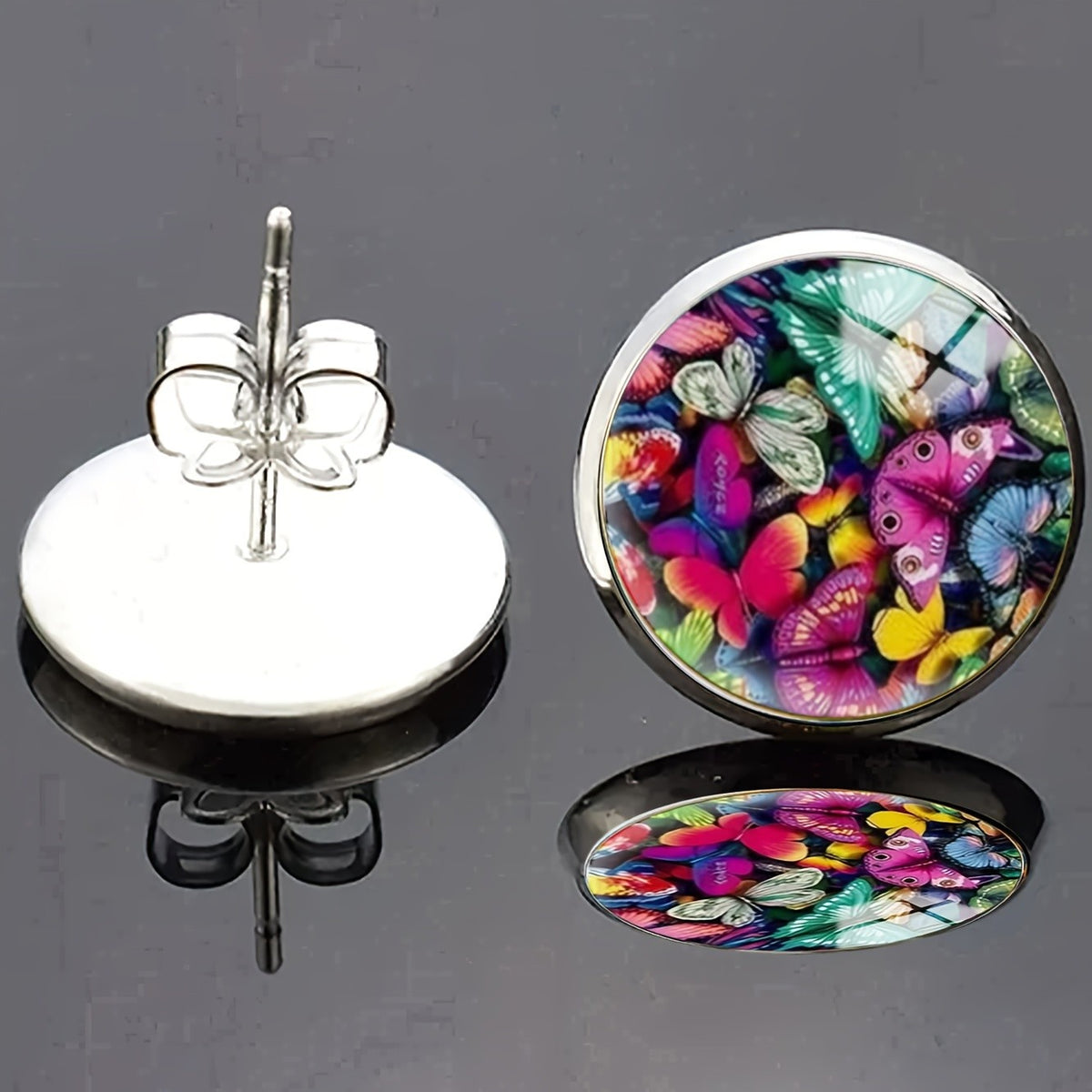 Colorful Butterfly Glass Stud Earrings