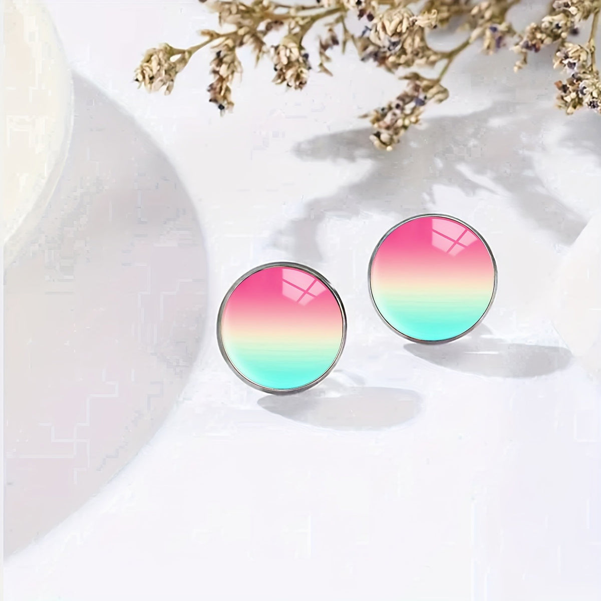 Pink & Teal Gradient Stud Earrings