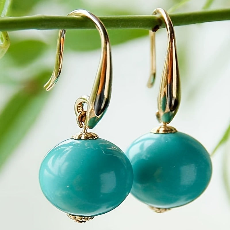 Round Turquoise Drop Earrings