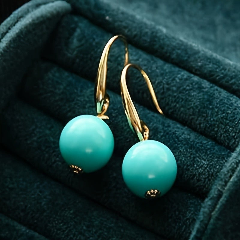Round Turquoise Drop Earrings