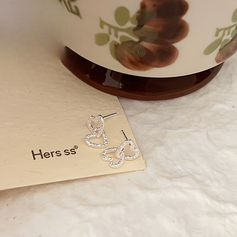 Pave Double Heart Stud Earrings