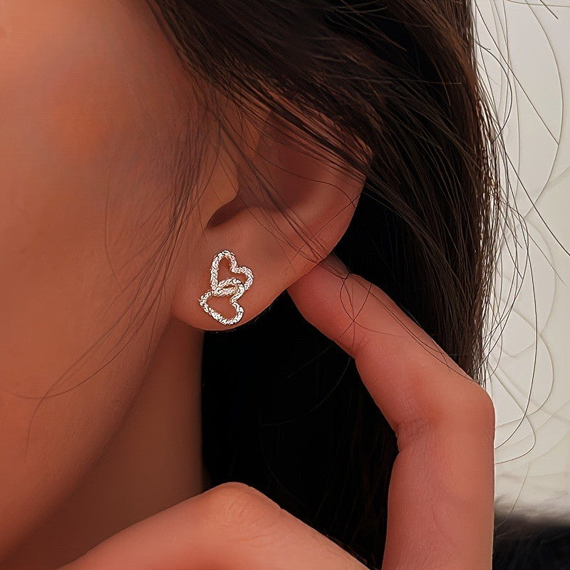 Pave Double Heart Stud Earrings