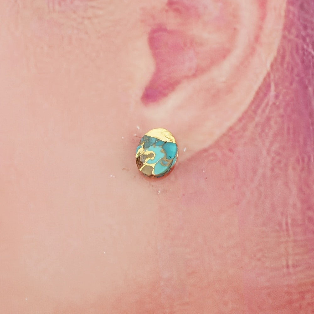 Gold-Topped Turquoise Oval Stud Earrings