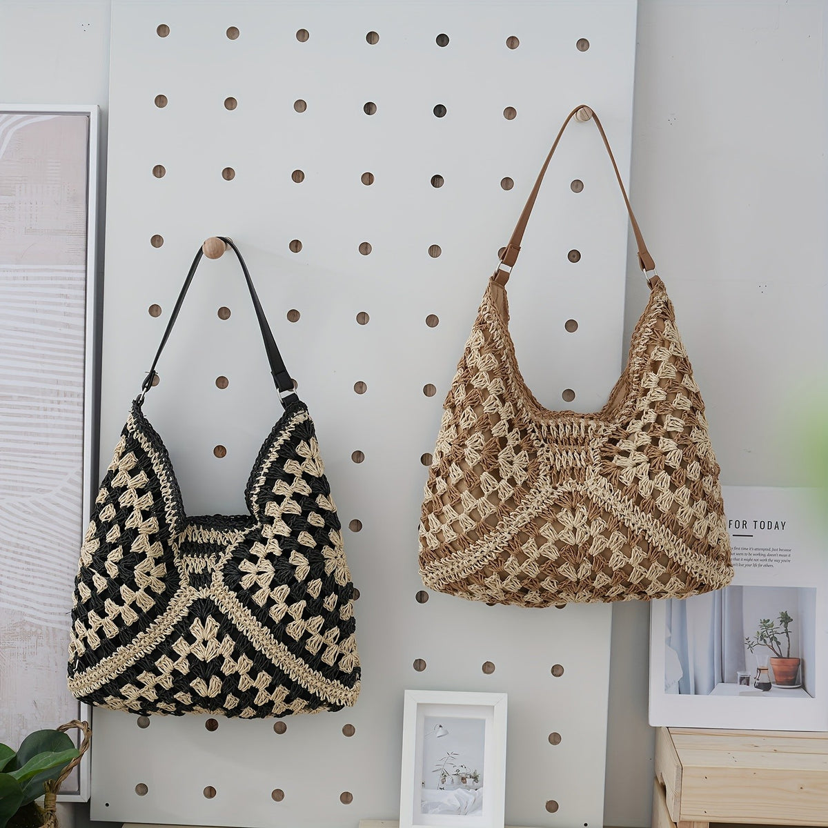 Woven Geometric Shoulder Bag