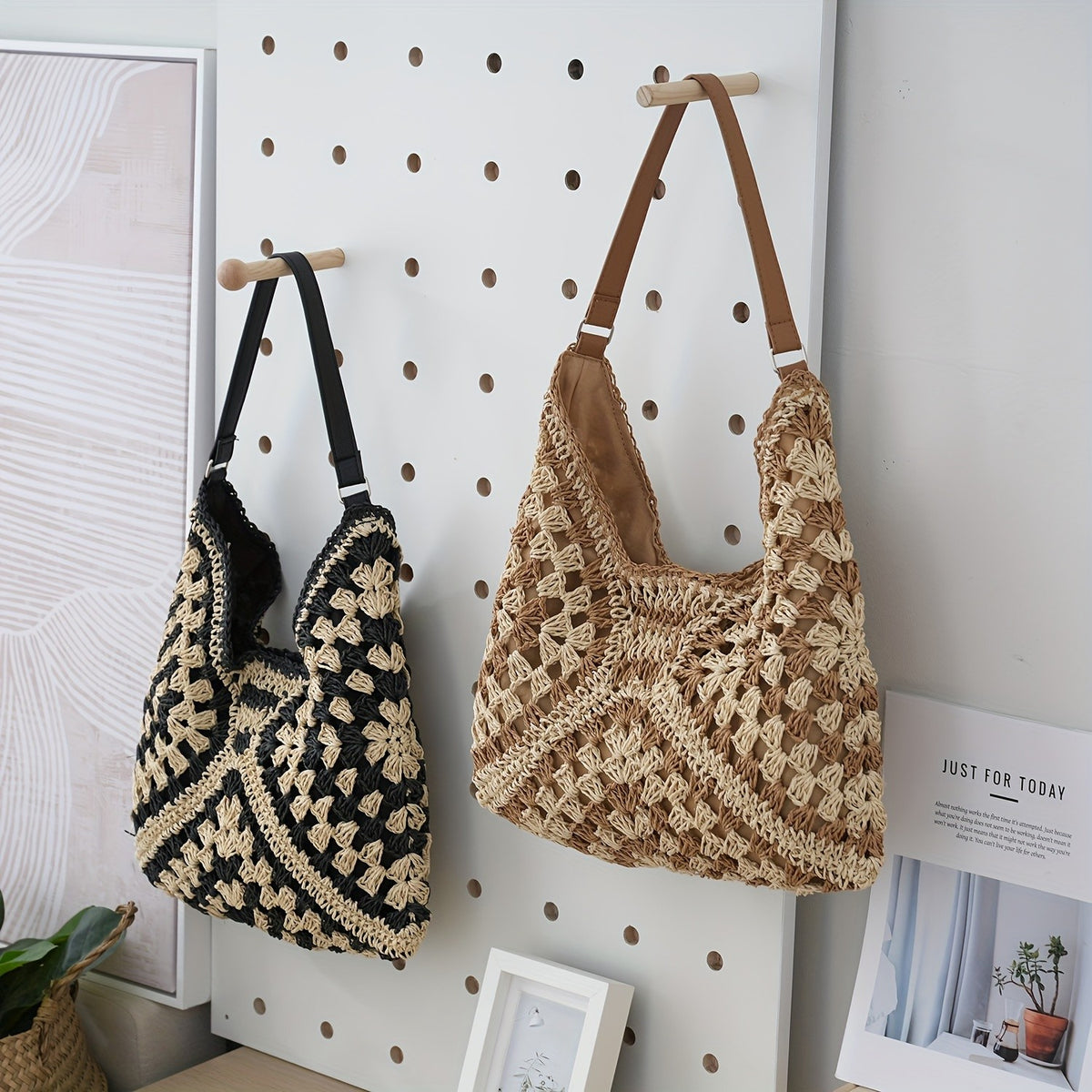 Woven Geometric Shoulder Bag