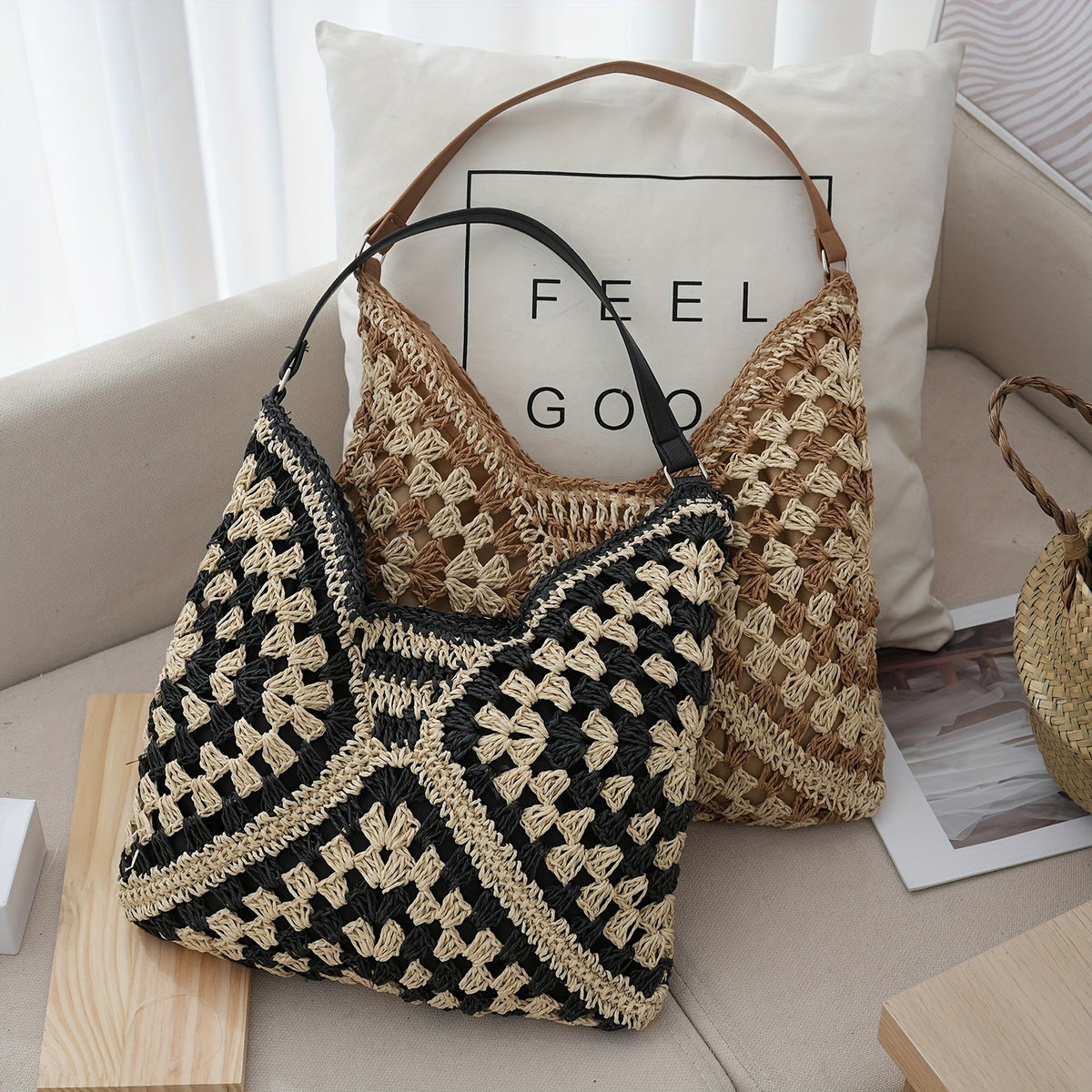 Woven Geometric Shoulder Bag