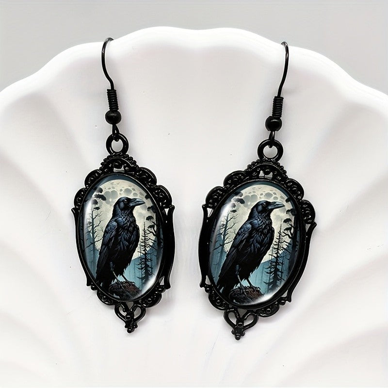 Raven Cameo Drop Earrings