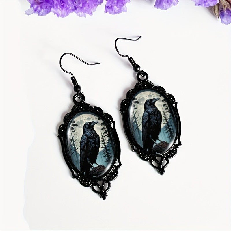 Raven Cameo Drop Earrings
