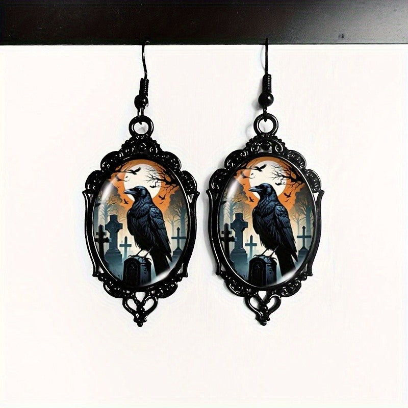 Raven Cameo Drop Earrings