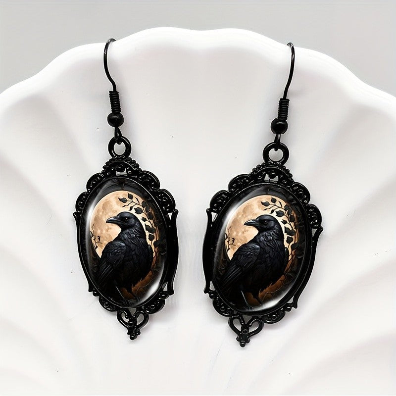 Raven Cameo Drop Earrings