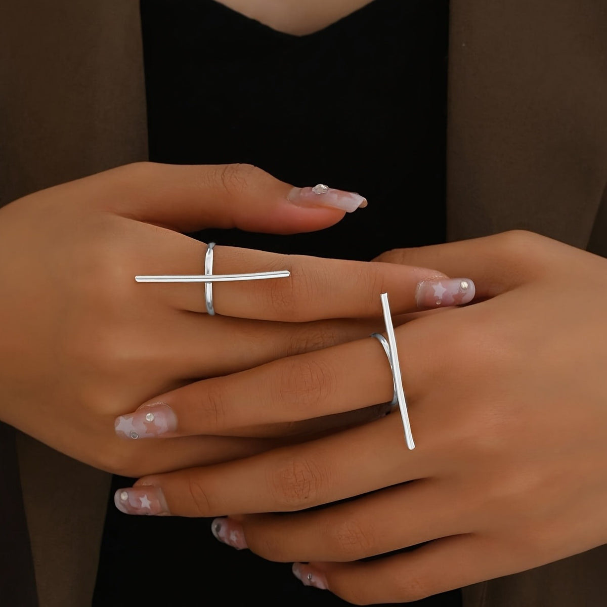 Geometric Cross Bar Ring Set