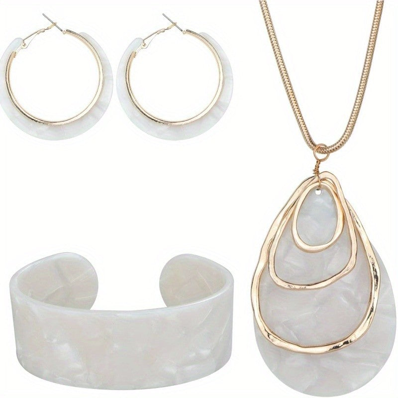 Marbled Acrylic Teardrop Jewelry Set