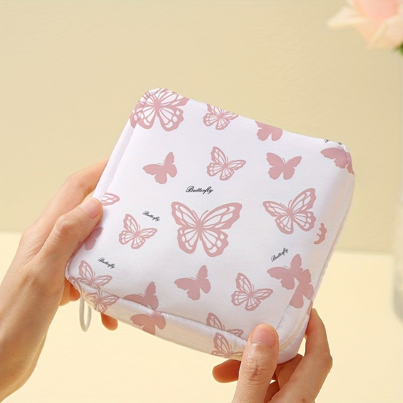 Pink Butterfly Print Storage Pouch