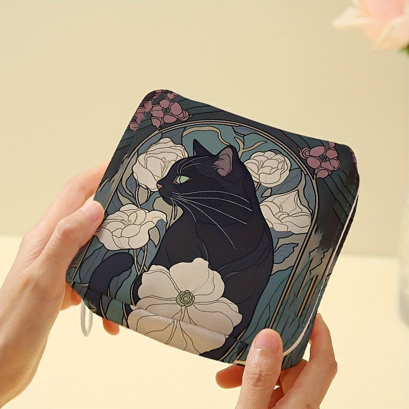 Black Cat Floral Zipper Pouch