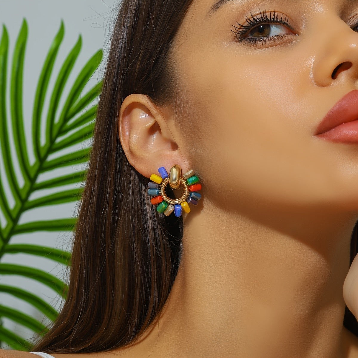 Colorful Glass Bead Sunburst Earrings