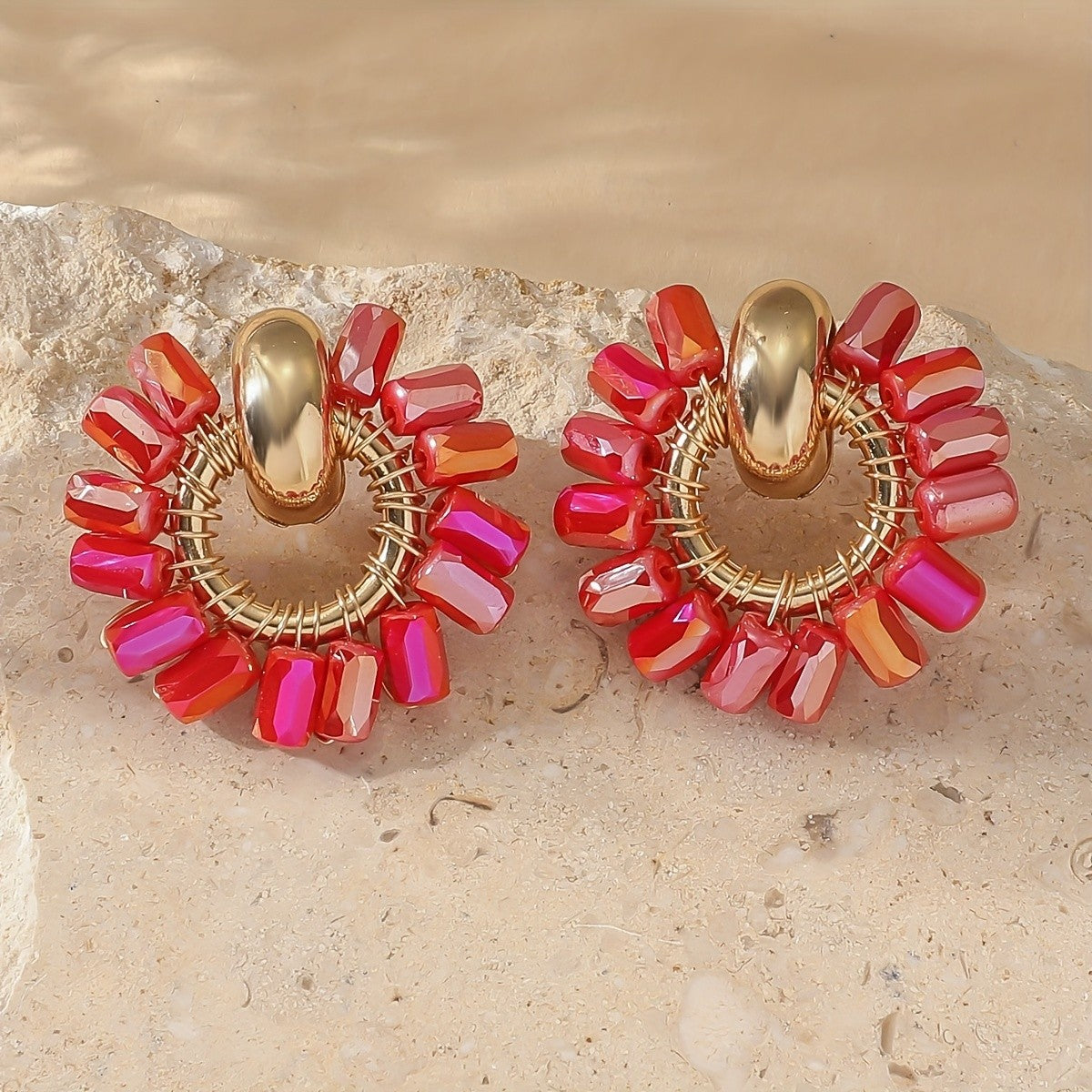 Colorful Glass Bead Sunburst Earrings