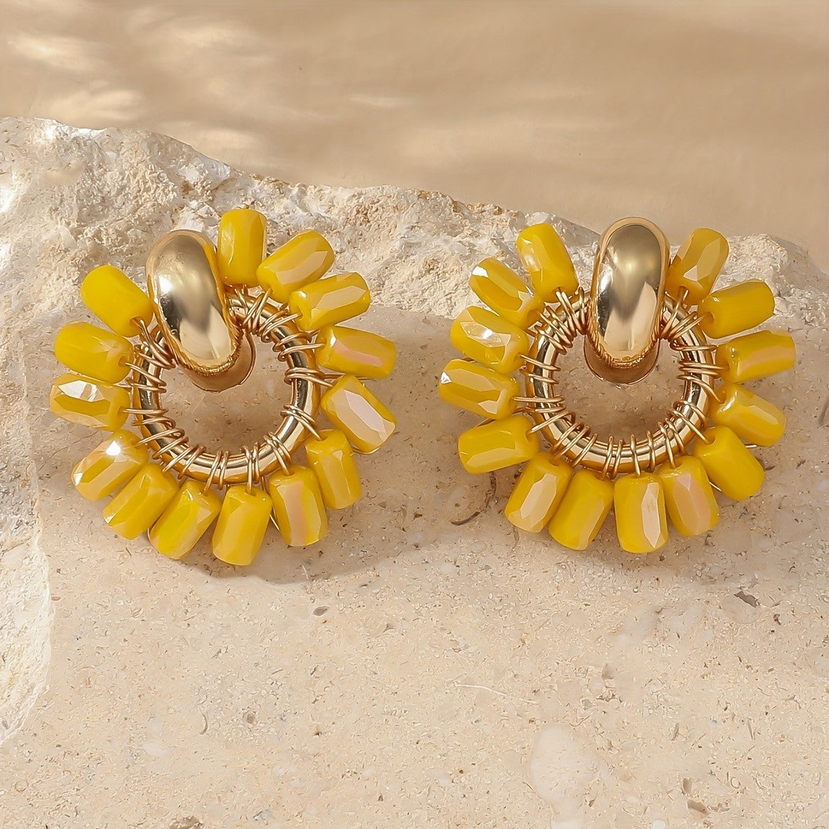 Colorful Glass Bead Sunburst Earrings