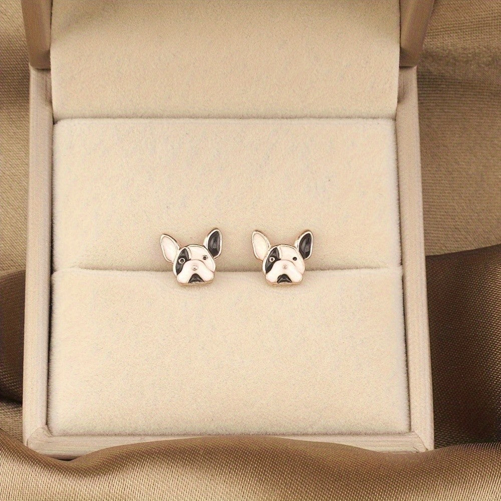 Black & White Bulldog Stud Earrings