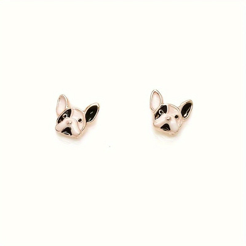 Black & White Bulldog Stud Earrings