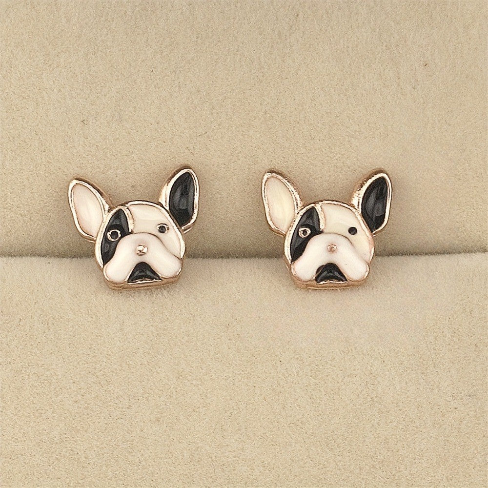 Black & White Bulldog Stud Earrings