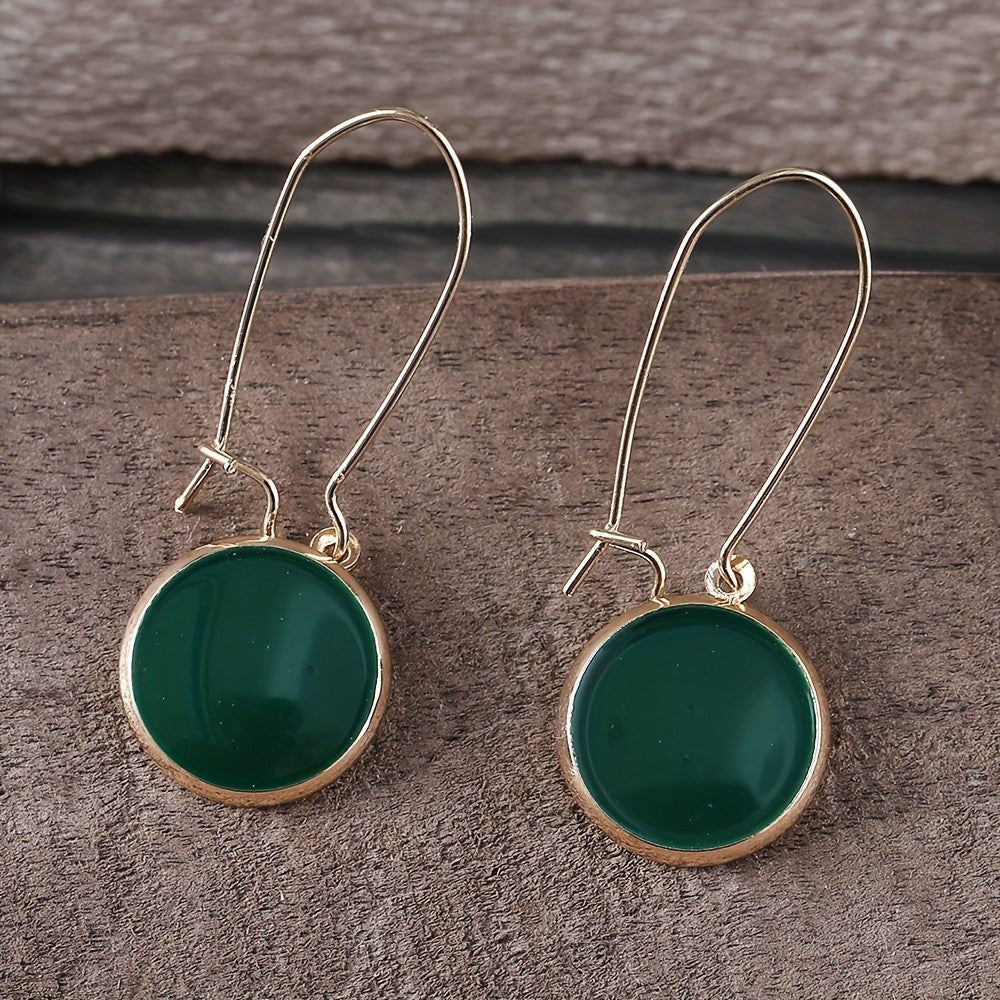 Green Round Drop Earrings