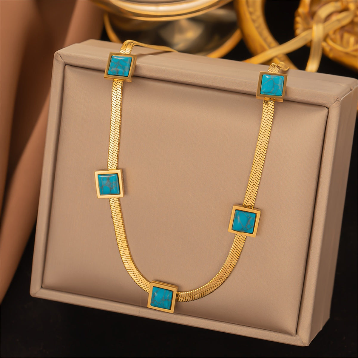Turquoise Square Snake Chain Bracelet