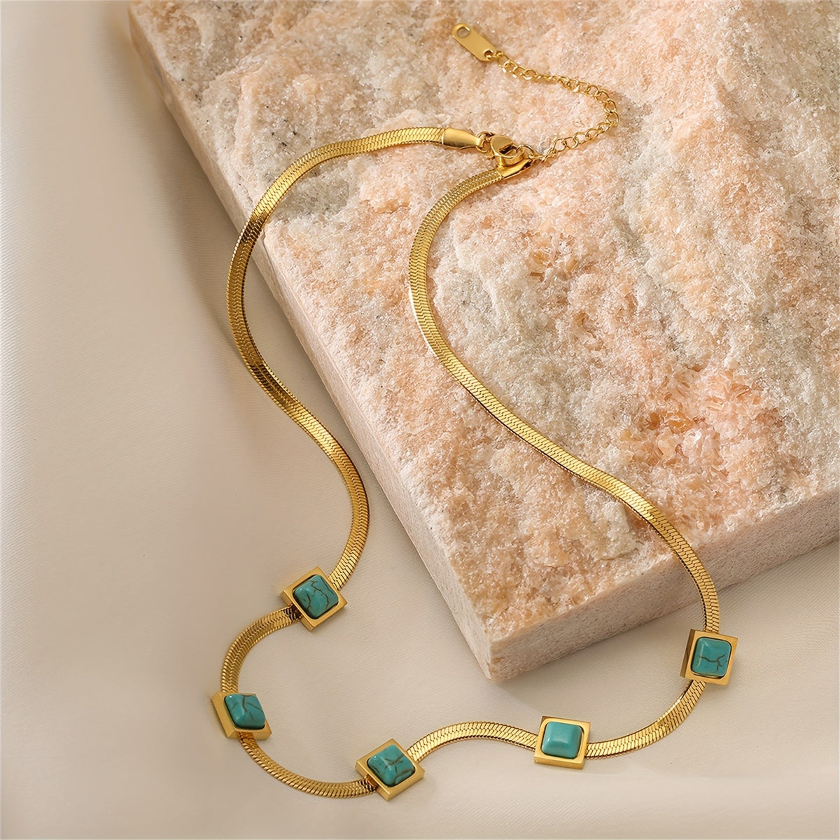 Turquoise Square Snake Chain Bracelet