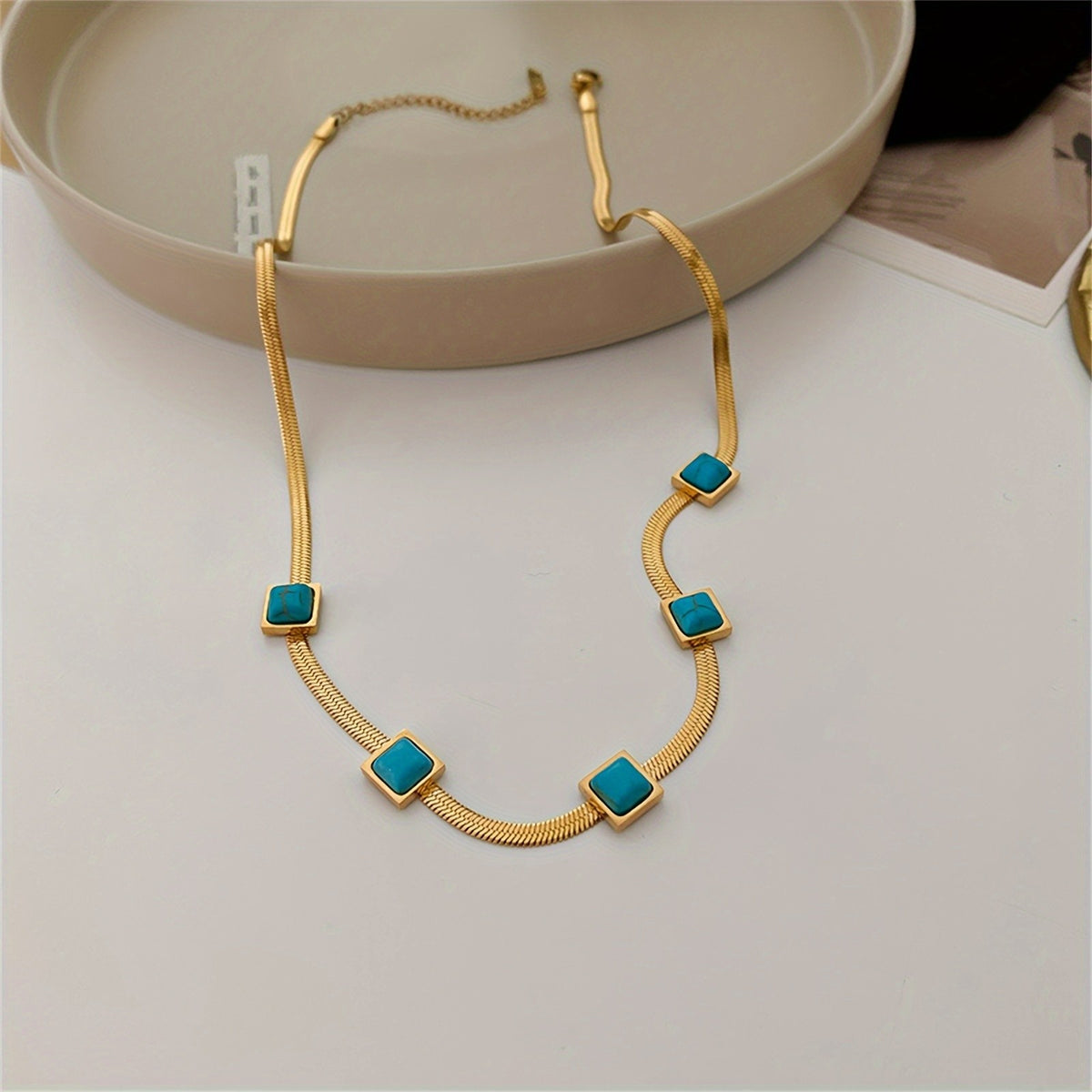 Turquoise Square Snake Chain Bracelet