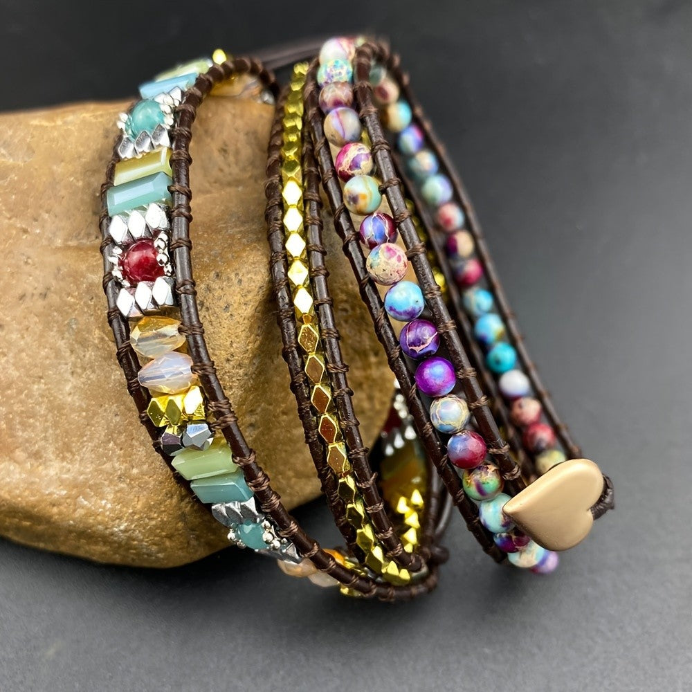 Multicolor Stone & Crystal Wrap Bracelet