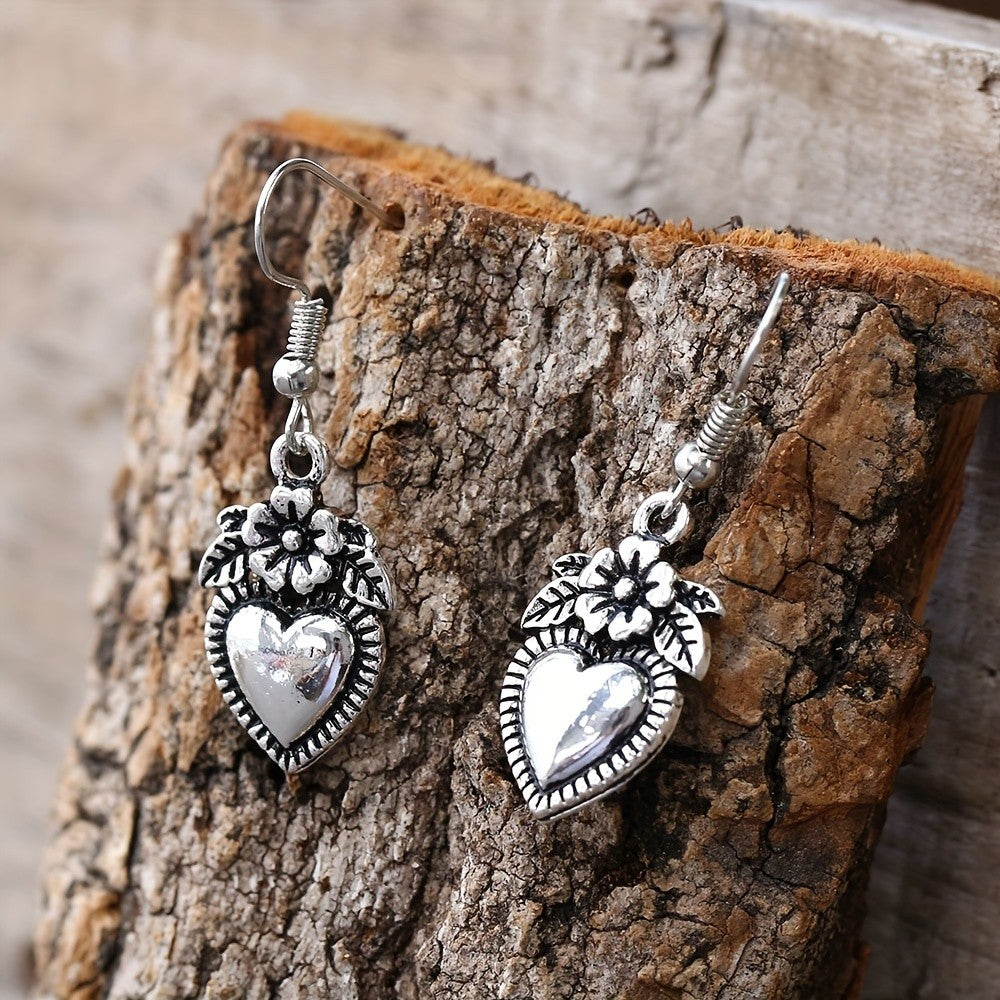 Floral Heart Drop Earrings