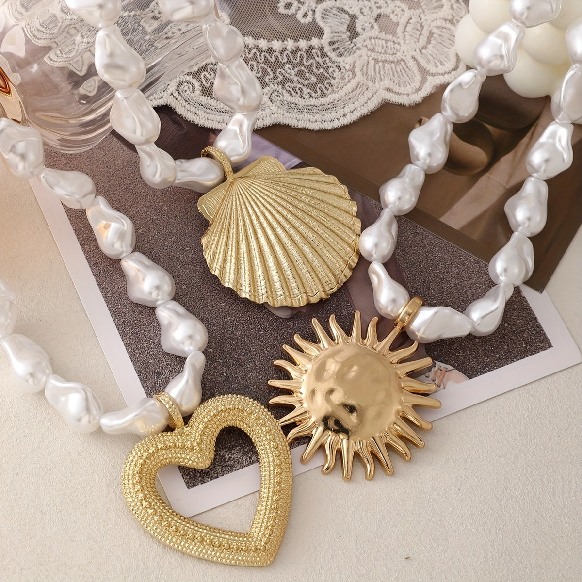 Sun Charm Pearl Necklace