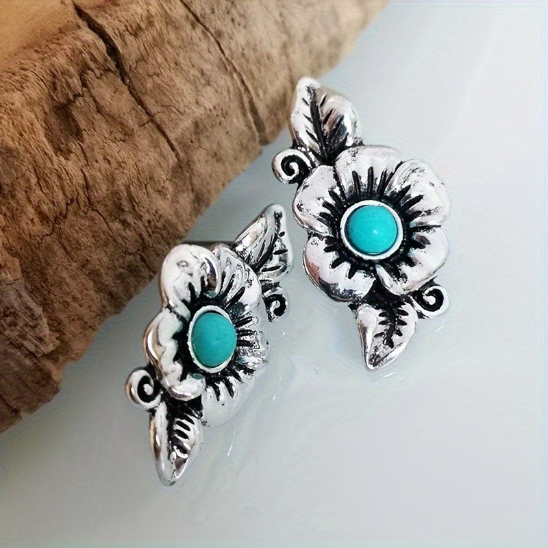 Antique Silver Flower & Leaf Earrings